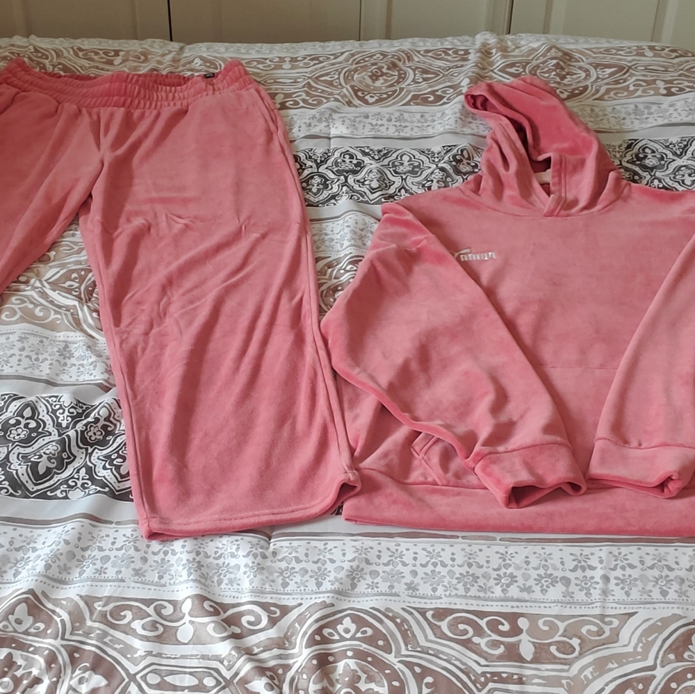 Puma Pink Velour Hoodie and Joggers Set